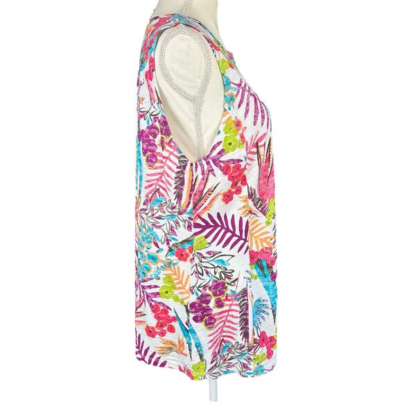 Fresh Produce Tunic Women Sz Large White Multi Color Floral Tropical Coastal Top - Picture 4 of 12